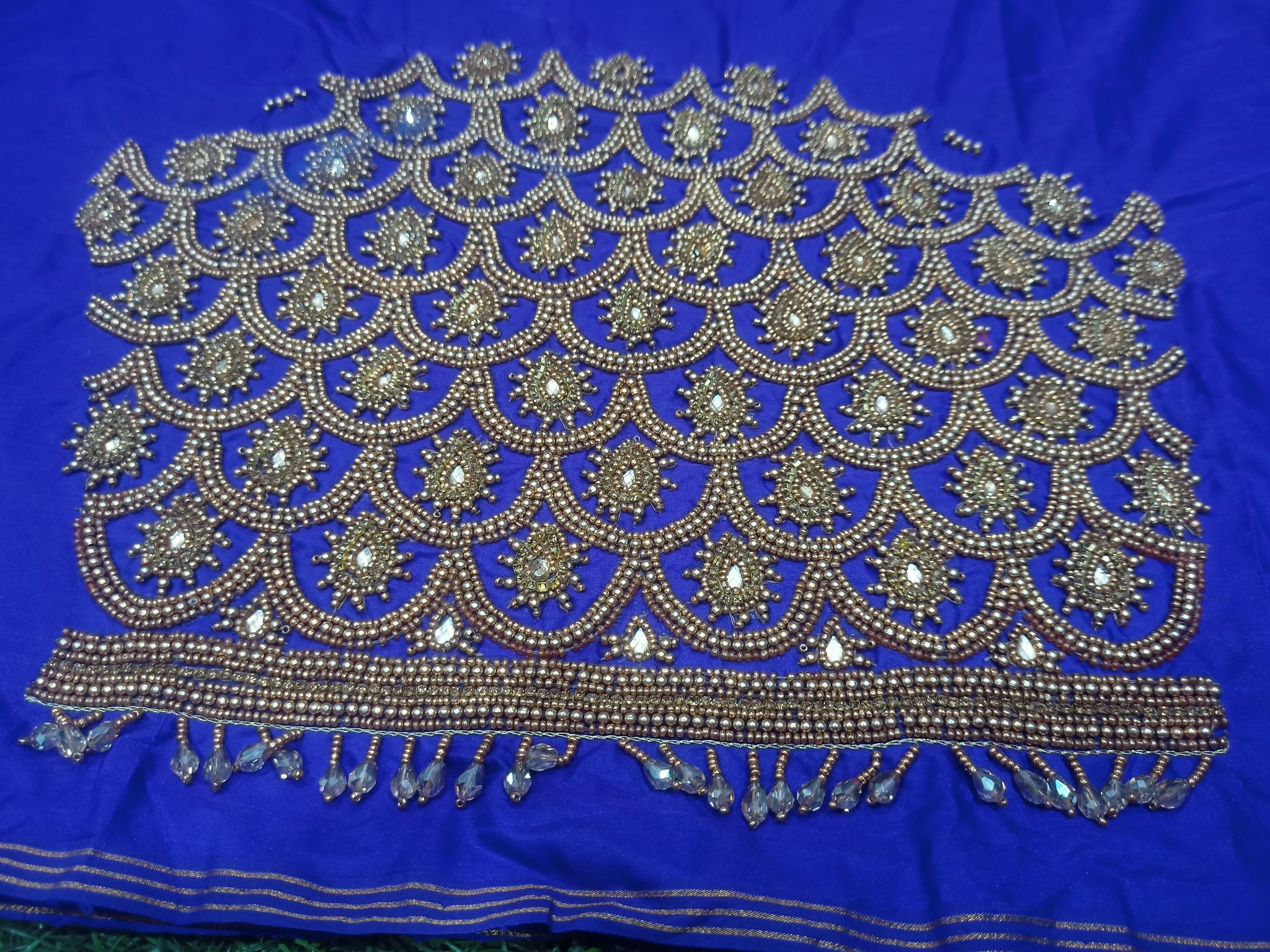 Golden Beads and Pearls Hand Embroidered Blouse Neckline