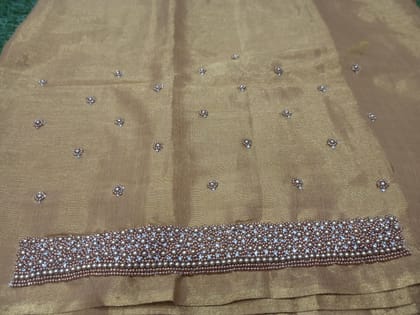 Golden Tissue Silk Saree With Pearl Embroidered Border
