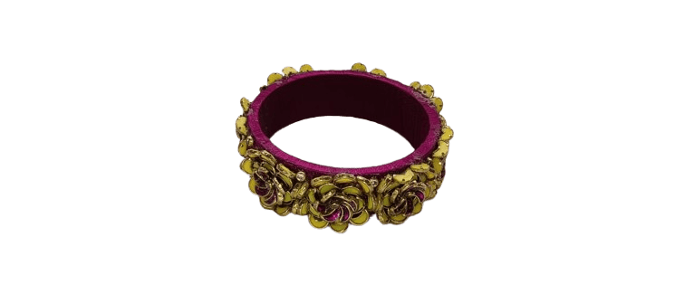 Pink and Yellow Bangle with Rhinestones