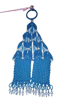 Handmade Blue Macrame Wall Hanging with Beads