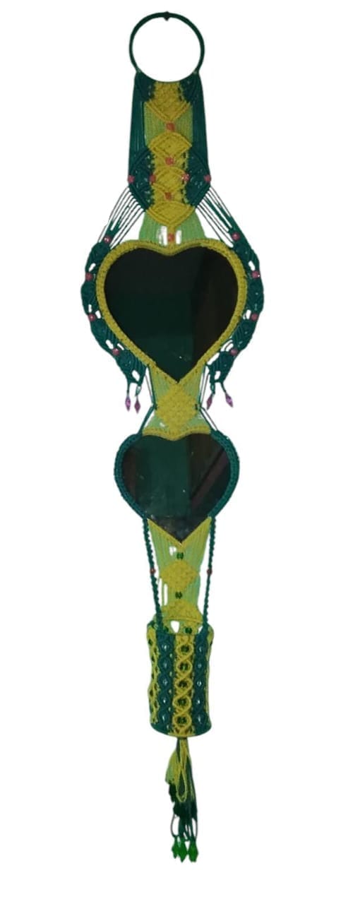 Macrame Hanging Heart-Shaped Mirror with Planter