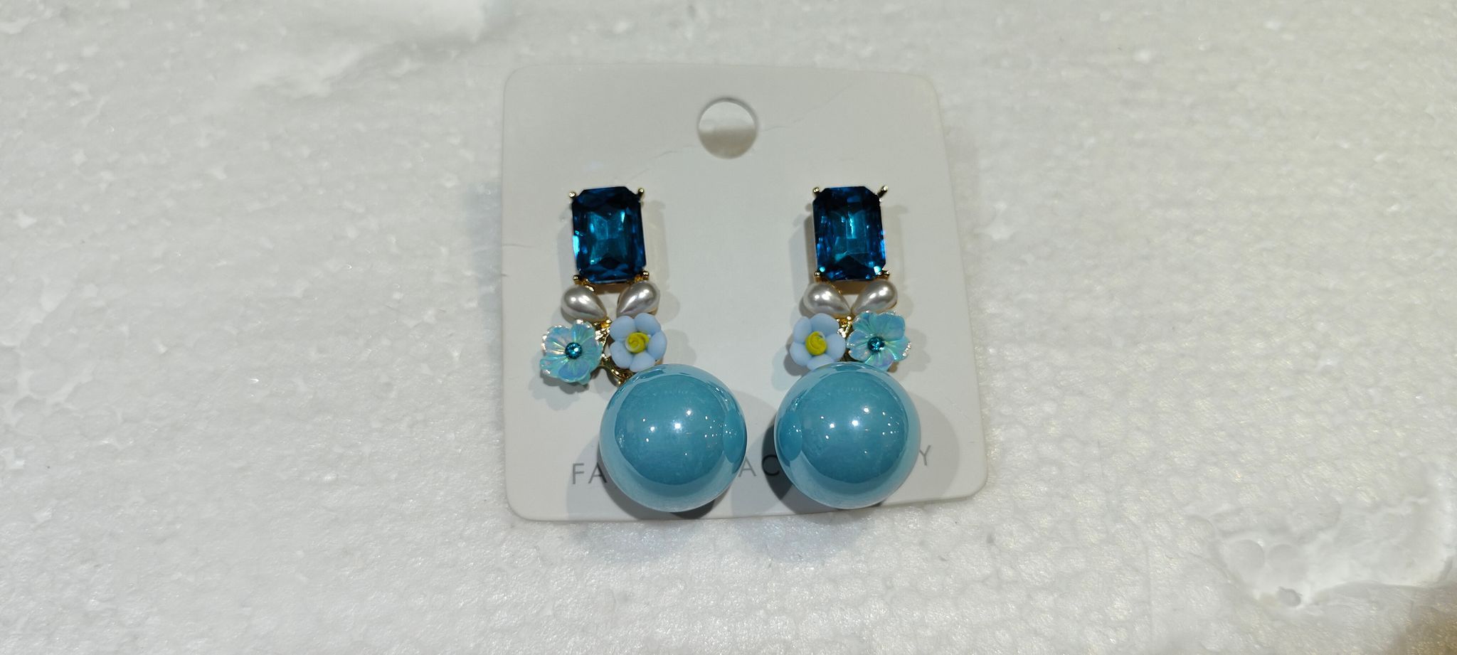 Elegant Blue Crystal and Pearl Drop Earrings