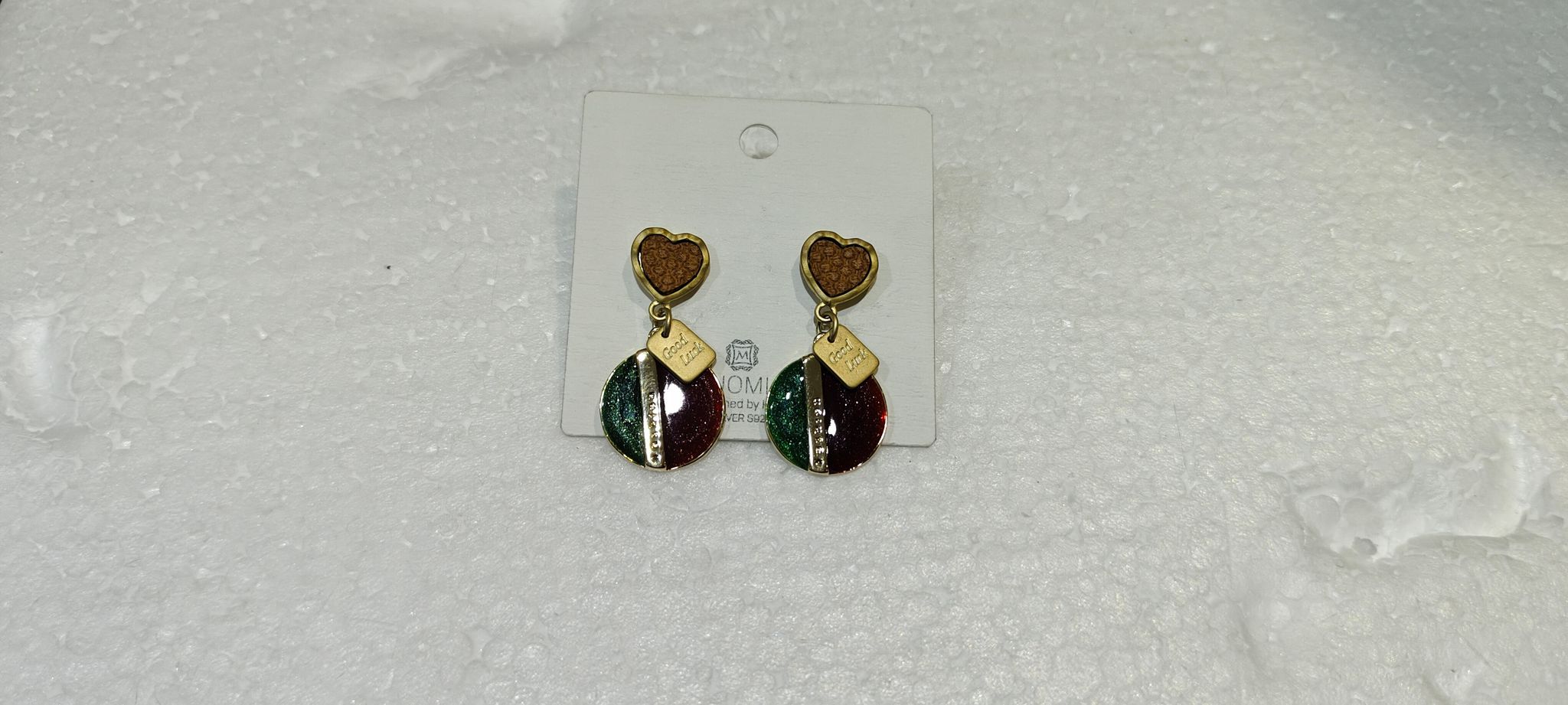 Trendy Green and Red Enameled Heart Drop Earrings
