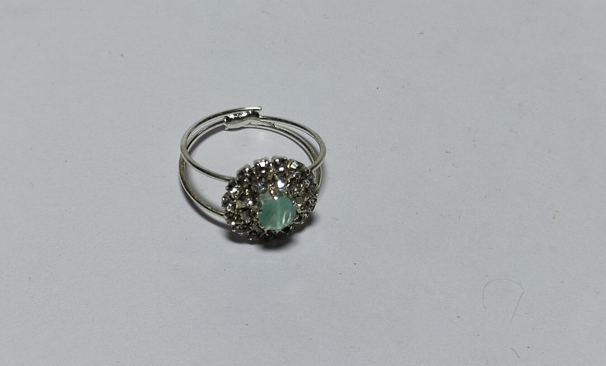Elegant Silver Plated Adjustable Ring with Aquamarine Rhinestone