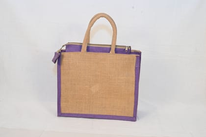 Purple and Brown Jute Tote Bag