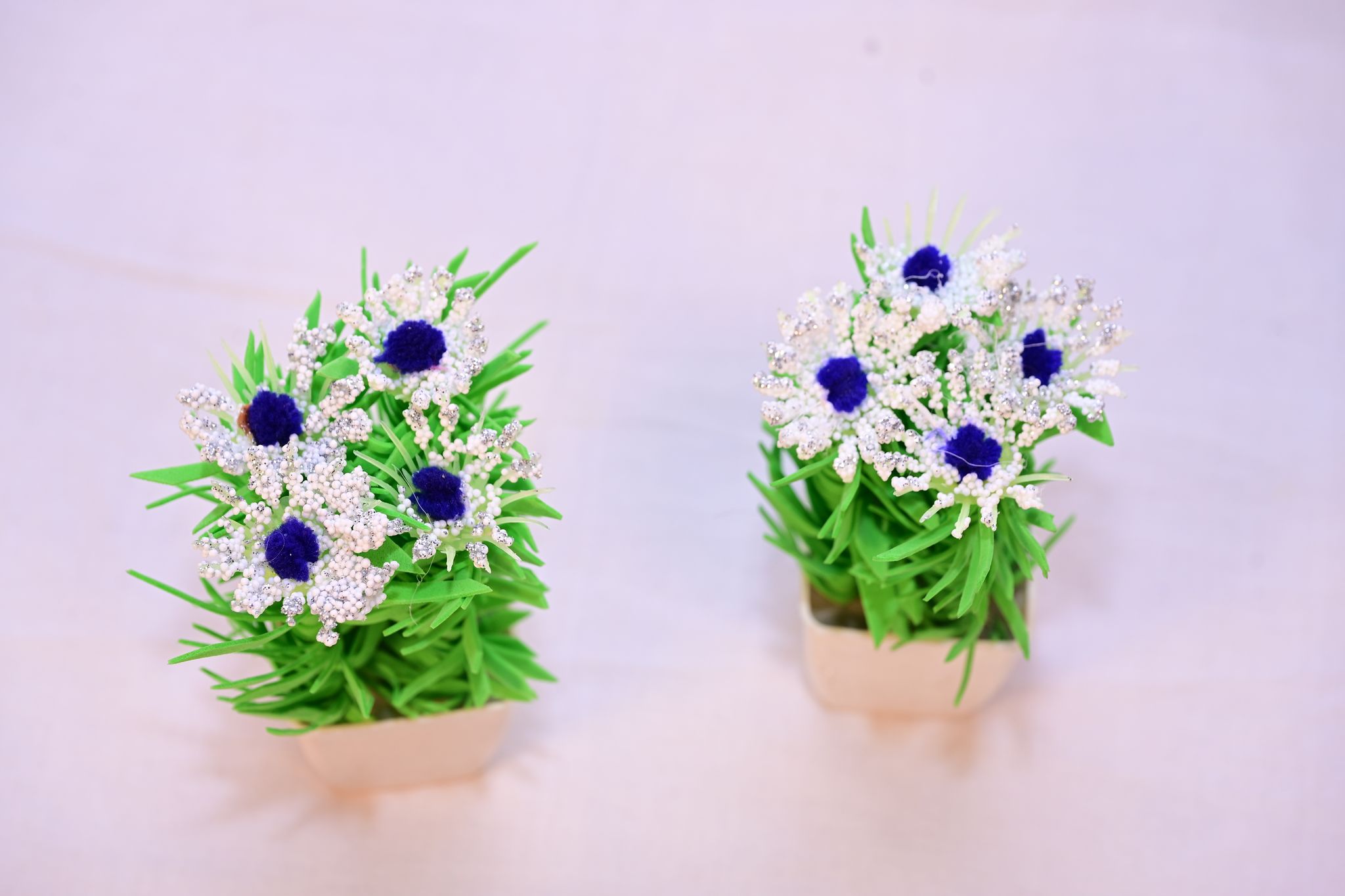 Artificial Flower Plant with Blue Flowers in White Pot
