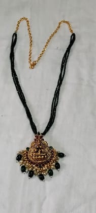 oxidized finish temple pendant with Dark green beads chain oxidized finish temple pendant with Dark green beads chain