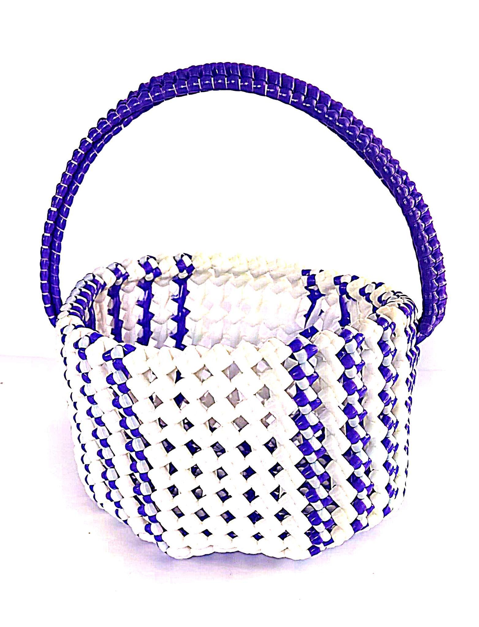 Purple and White temple basket Beaded Basket