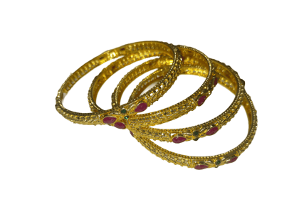 Gold Plated Bangles with Ruby and Emerald Stones