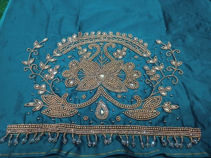 Green Georgette Hand Embroidered Blouse With Zari And Stone Work