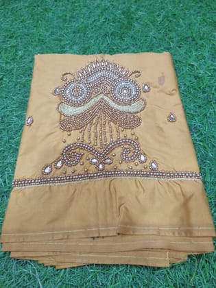 Golden Hand Embroidered Blouse Piece With Zari And Stone Work