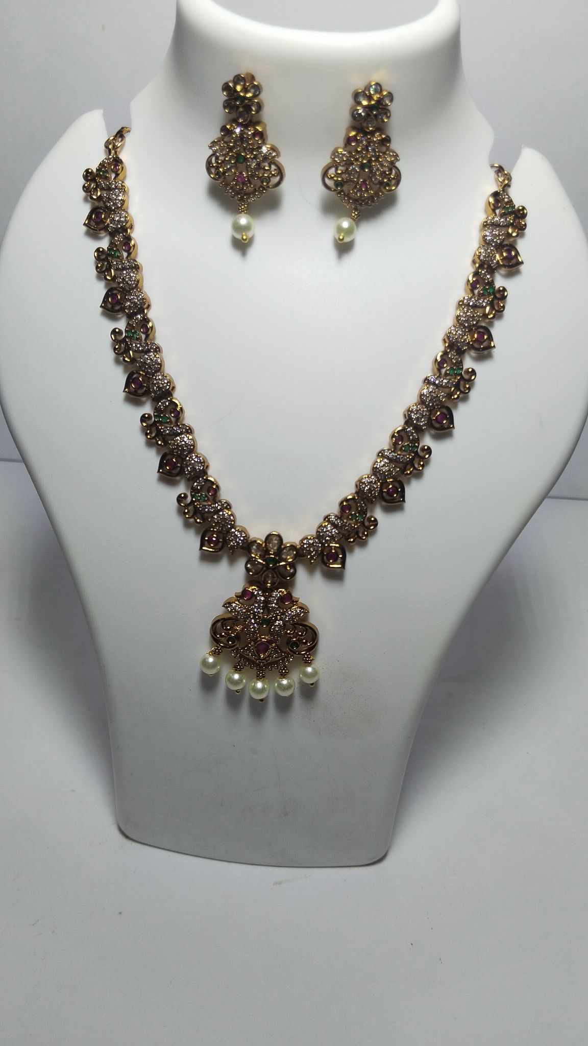Bridal Gold Plated Antique Necklace Set With Earrings For Women