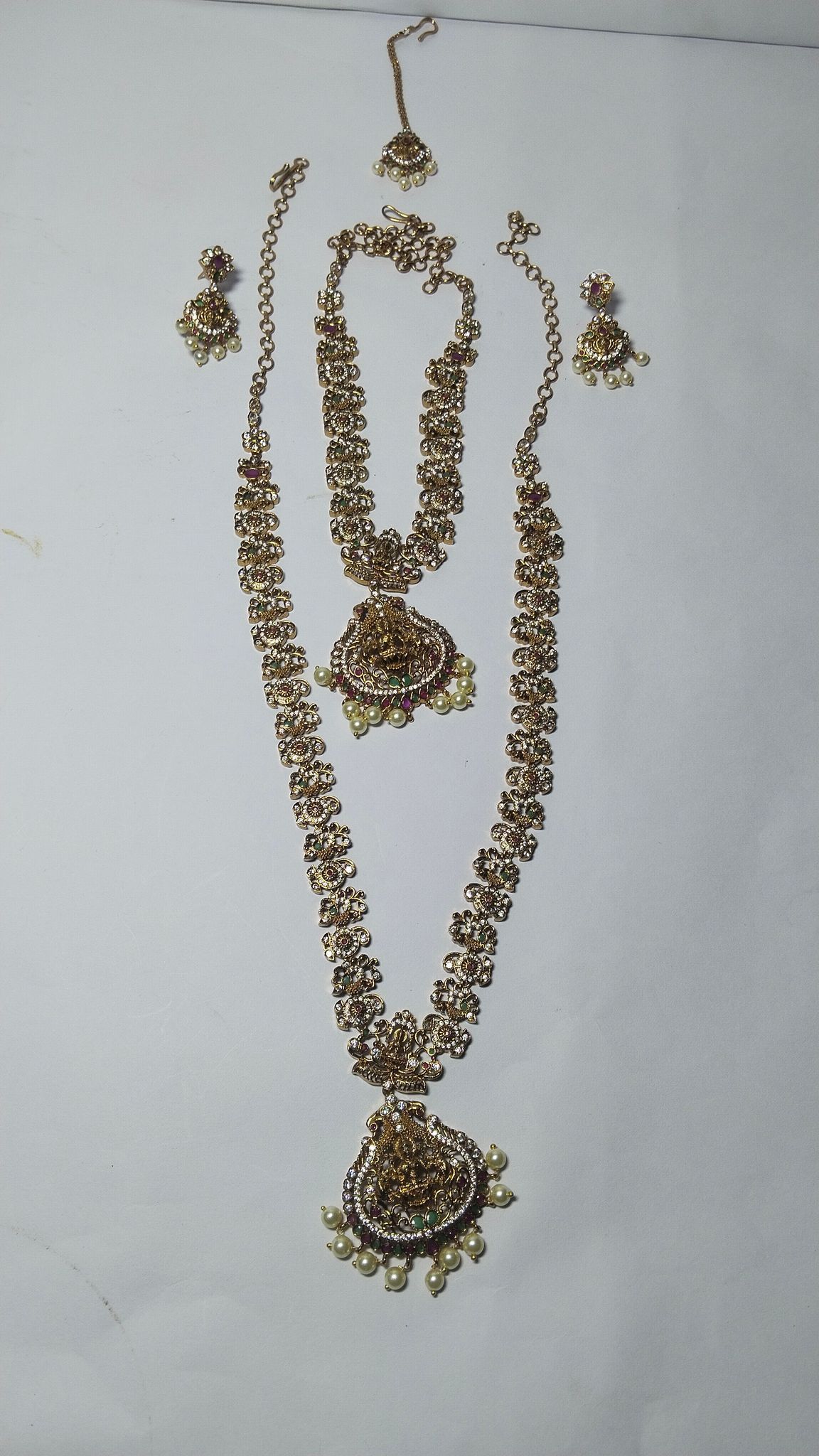 Bridal Gold Plated Temple Jewellery Set with Ruby Stones and Pearls