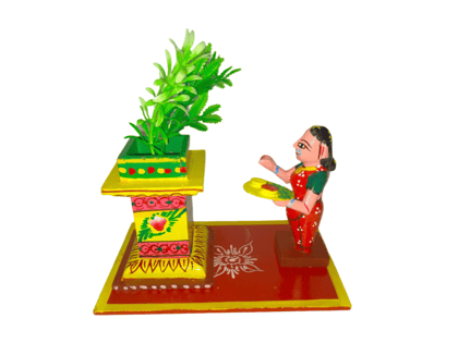 Tulsi Plant with Stand and Woman Figure for Home Decor