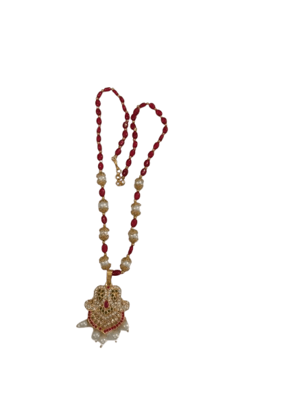 One Gram Gold Plated Traditional Indian Necklace Set with Ruby Stones and Pearls