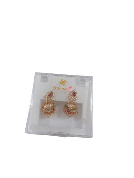 1 Gram Gold Plated Ruby and Pearl Jhumka Earrings