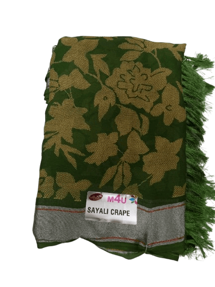 Green Floral Sayali Crape Saree With Blouse Piece