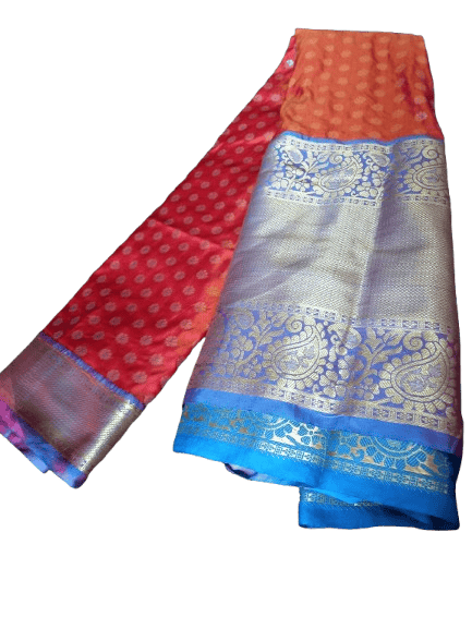 Red and Blue Kanjivaram Silk Saree With Blouse Piece