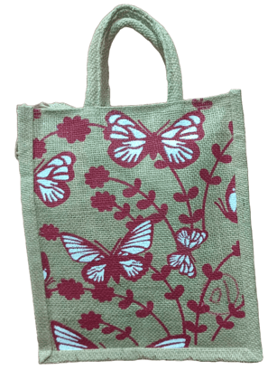 **Jute Tote Bag with Butterfly Print**