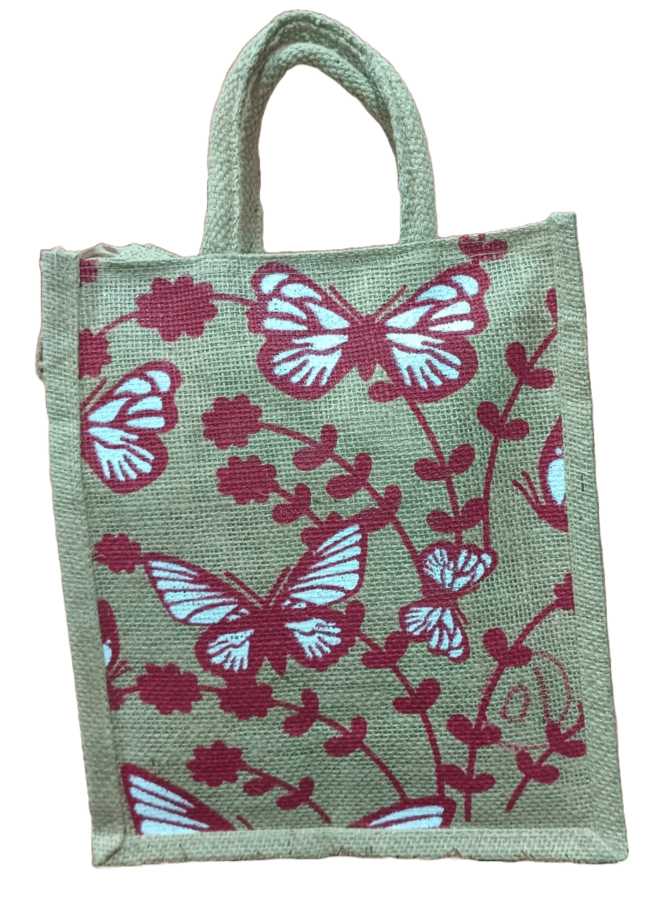 **Jute Tote Bag with Butterfly Print**