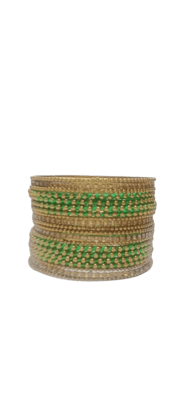 Gold and Green Glass Bangle Set