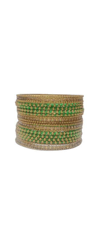 Gold and Green Glass Bangle Set