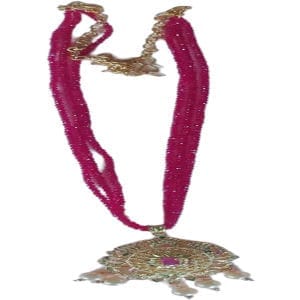 Pink Stone Kundan Meenakari Pendant Haram Necklace Set Pink Stone Kundan Meenakari Pendant Haram Necklace Set