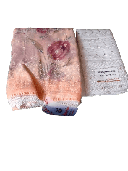 Peach Georgette Embroidery Work Saree With Blouse Piece