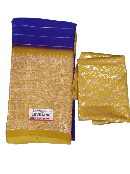 Yellow and Blue Traditional Saree With Blouse Piece