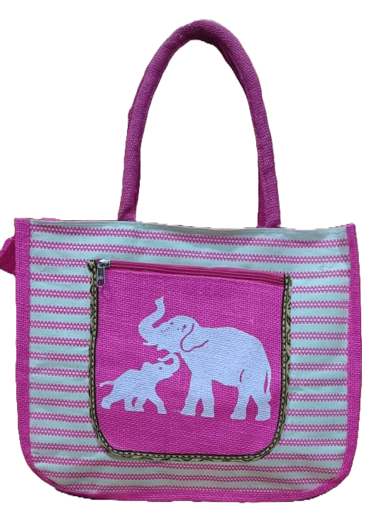 Striped Canvas Tote Bag with Elephant Applique