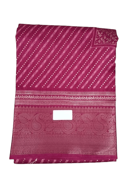 Pink Saree With Golden Border  5.5 meters with combined blouse