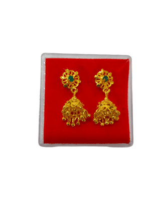 Gold Plated Meenakari Jhumka Earrings with Green Stone Gold Plated Meenakari Jhumka Earrings with Green Stone