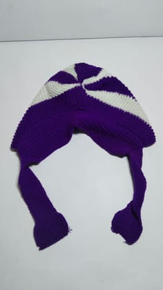 Handmade purple and white striped beanie with ear flaps Handmade purple and white striped beanie with ear flaps