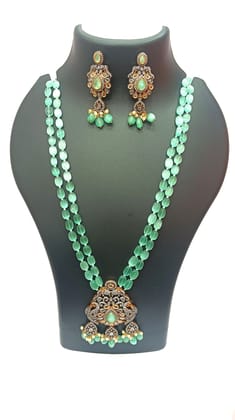 Green Stone Kundan Meenakari Necklace Set