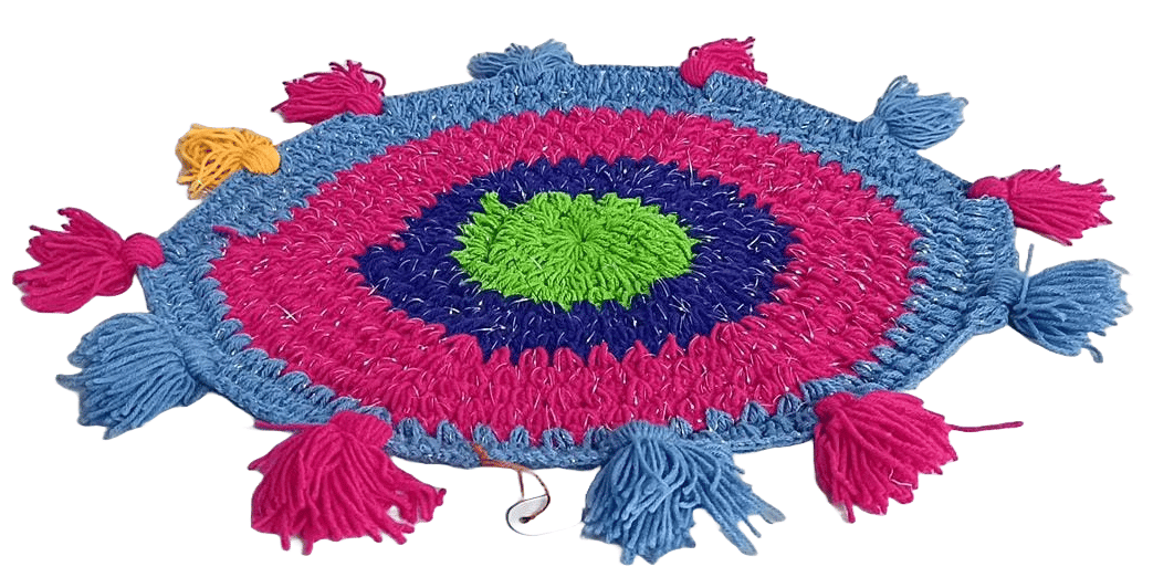 Handmade Colorful Crochet Rug with Tassels