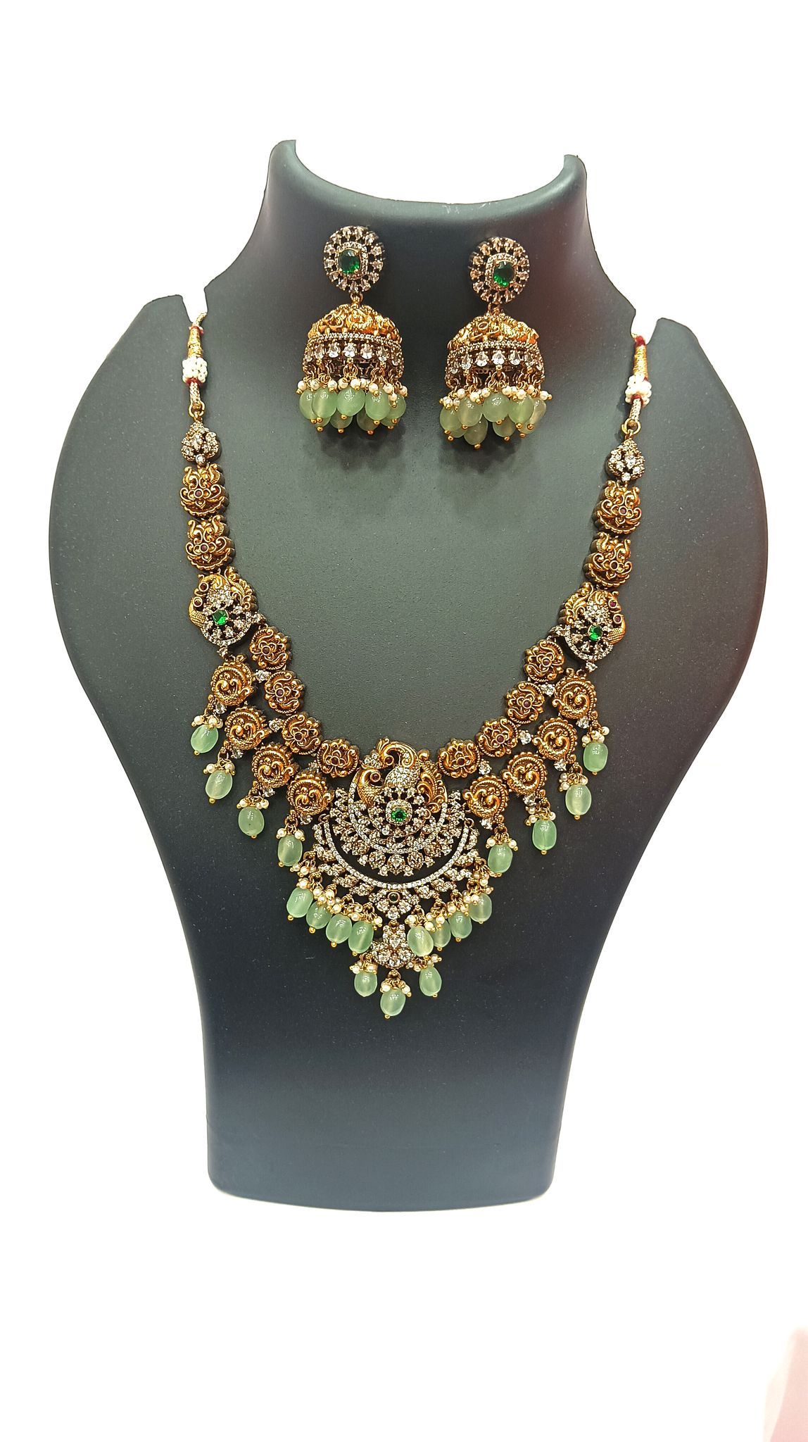 Bridal Gold Plated Kundan Meenakari Pearl Necklace Set With Earrings For Women