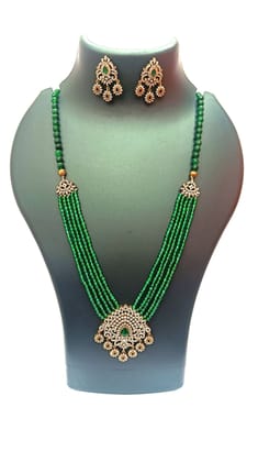Green Stone Necklace Set with Earrings