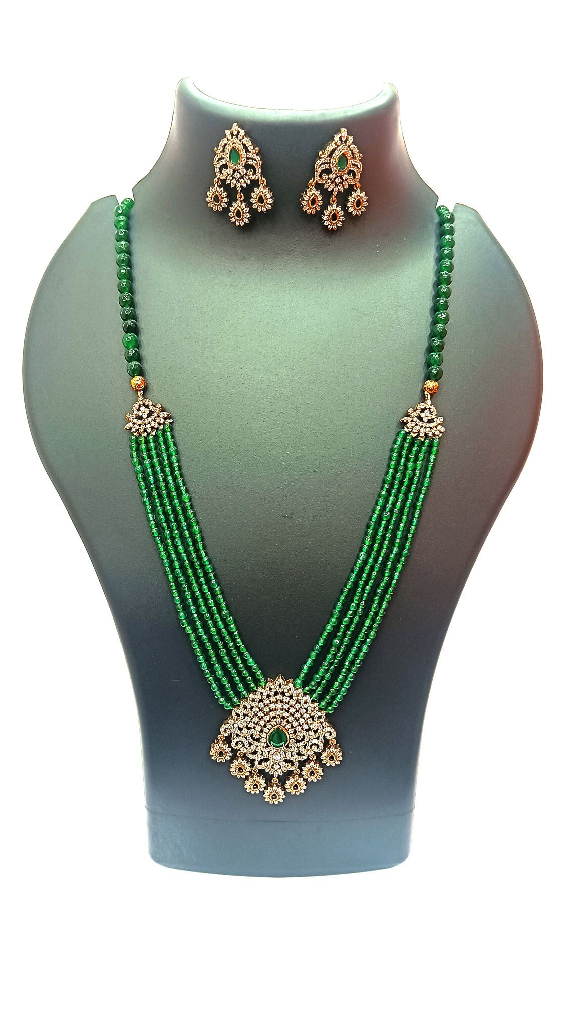 Green Stone Necklace Set with Earrings