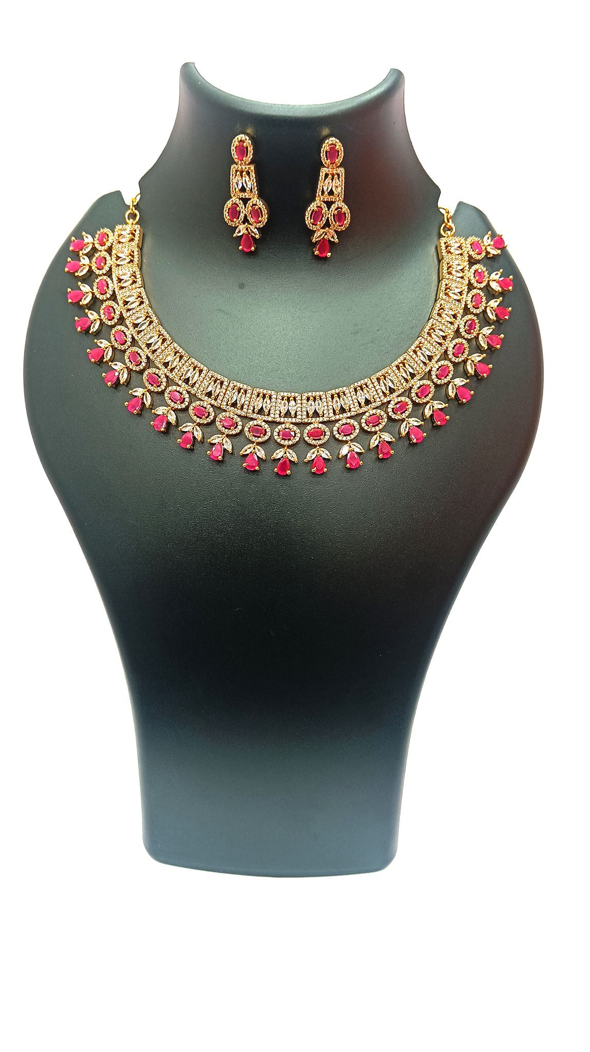 Gold-plated Kundan and Meenakari Necklace Set with Ruby Stones