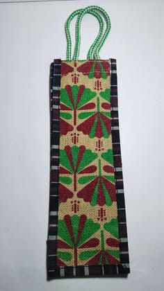 Handmade Jute Bottle Bag with Green Floral Print