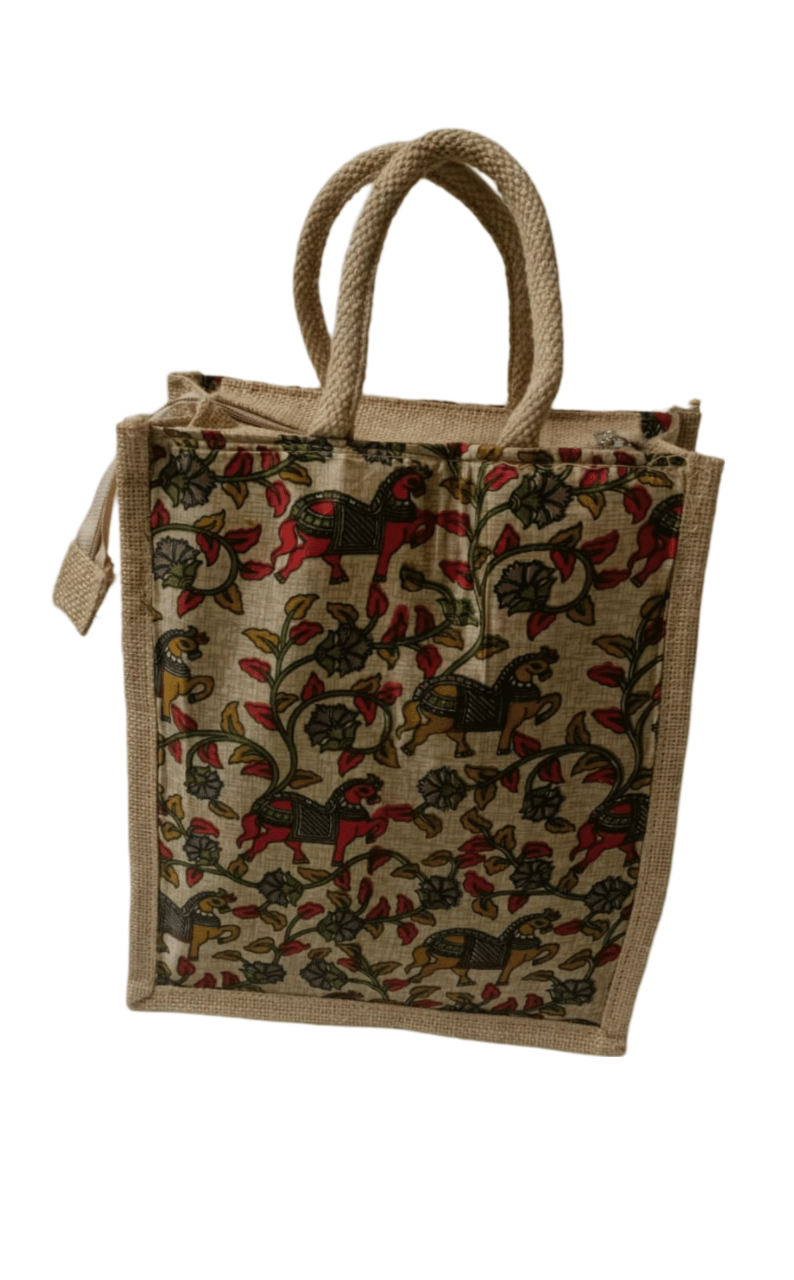 Jute Tote Bag with Horse Print(small)