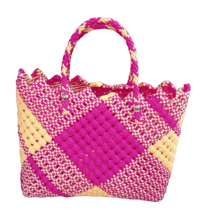 Chic Handwoven Pink and Cream Tote Bag