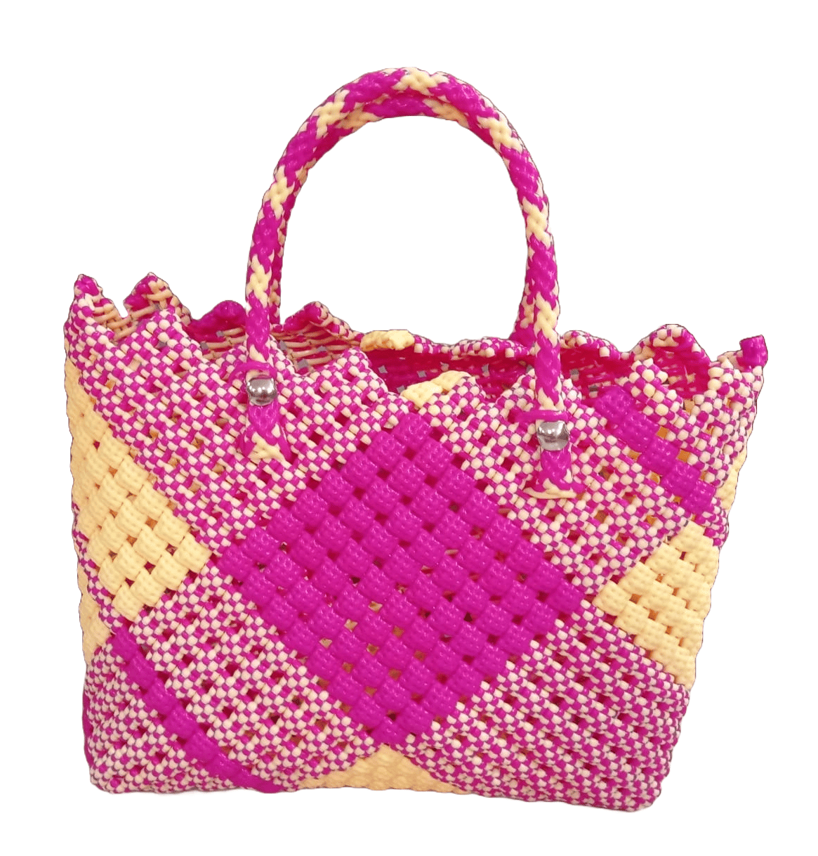 Chic Handwoven Pink and Cream Tote Bag