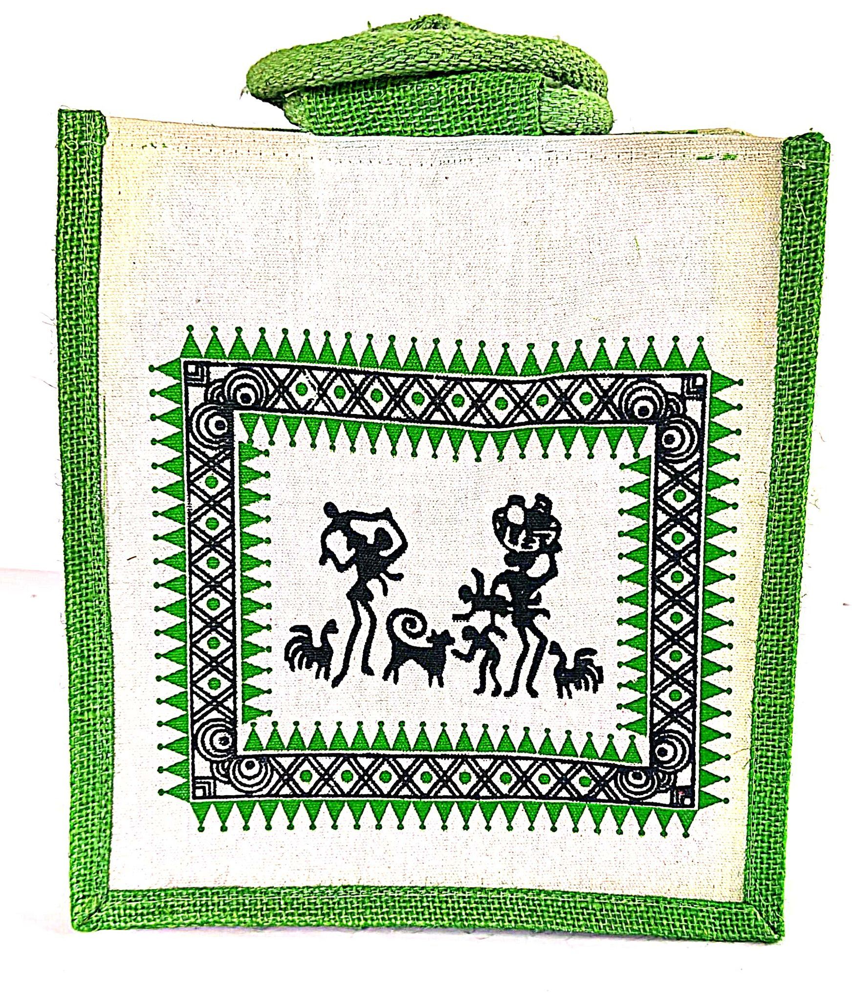 Handmade Jute Bag with Traditional Indian Warli Painting