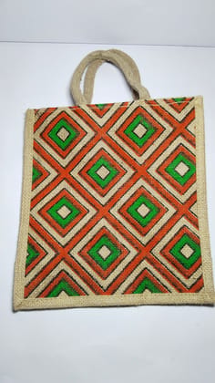 Handmade Jute Bag with Geometric Design Handmade Jute Bag with Geometric Design