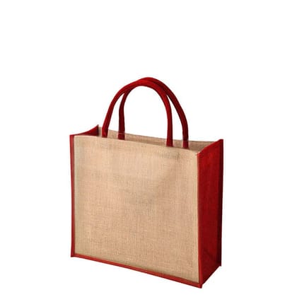 Natural Jute Tote Bag with Red Trim Natural Jute Tote Bag with Red Trim