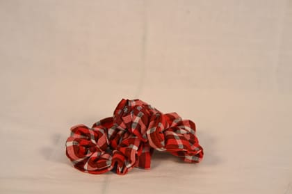 3 set Red and White Plaid Scrunchies