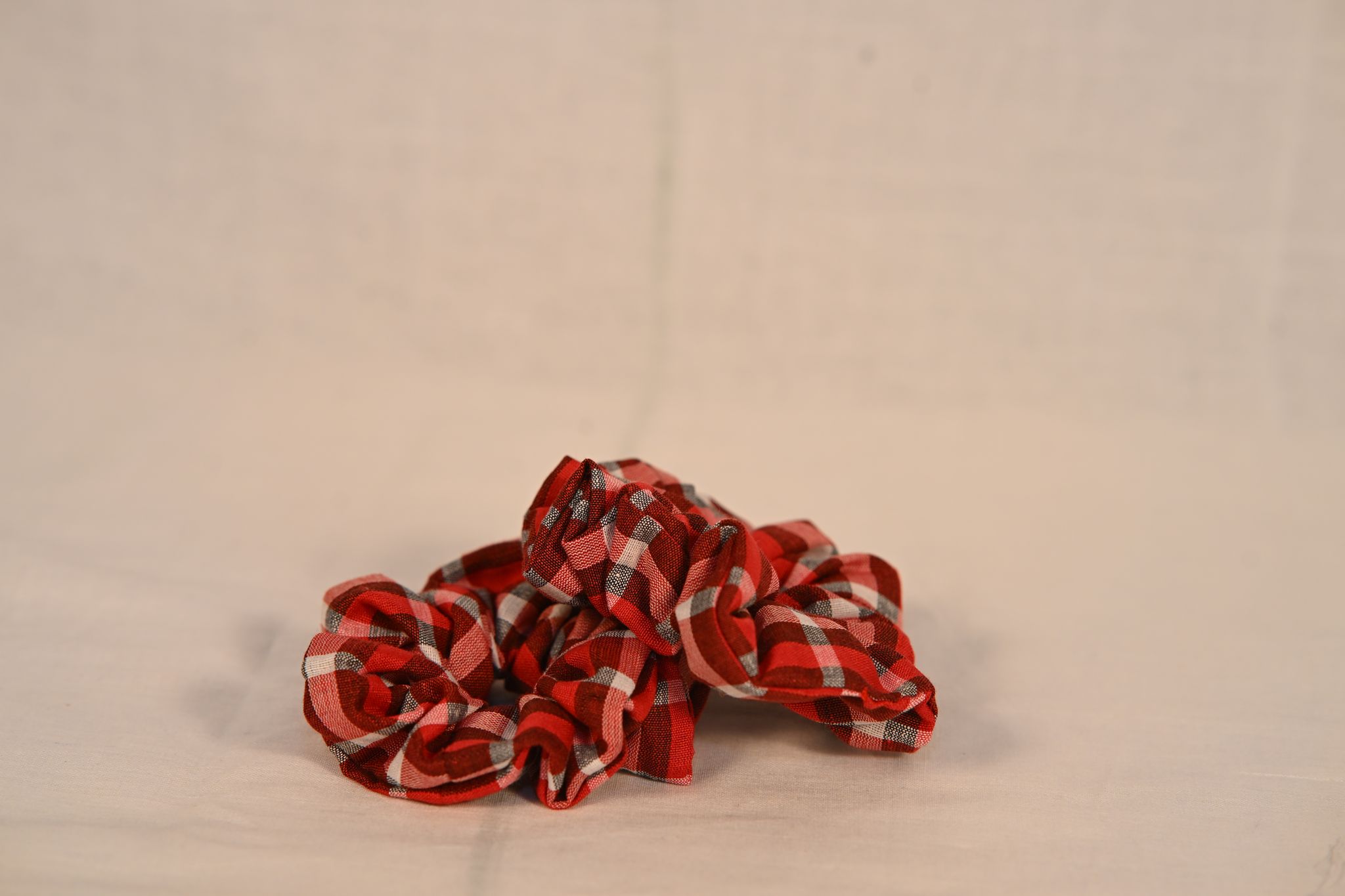 3 set Red and White Plaid Scrunchies
