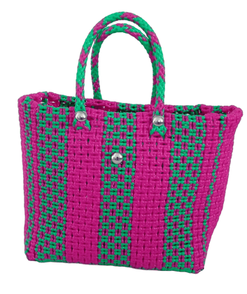 Small Handwoven Market Tote Bag with Green Handles Small Handwoven Market Tote Bag with Green Handles