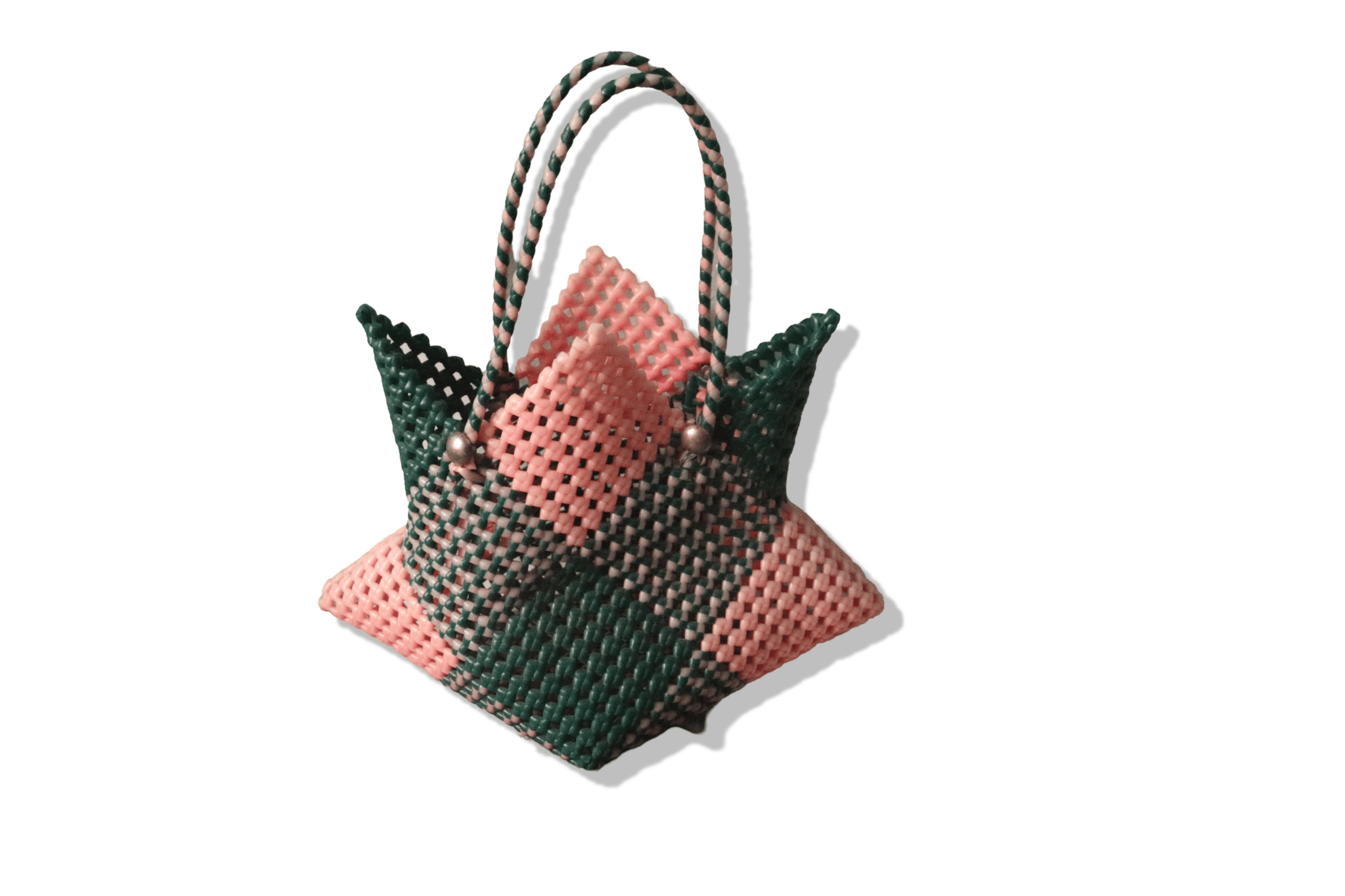 Beaded Handbag with Pink and Green Checkered Pattern